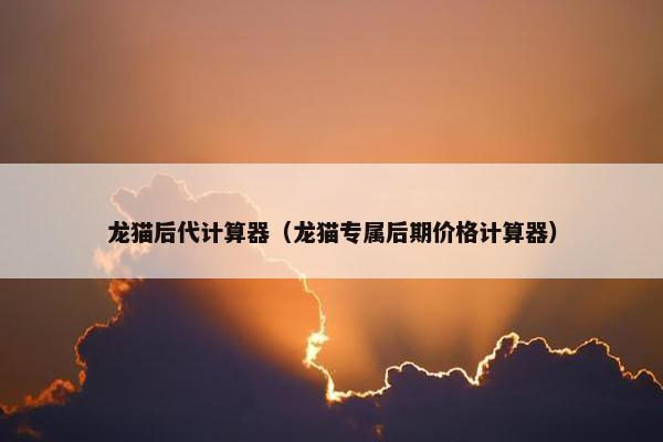 龙猫后代计算器（龙猫专属后期价格计算器）