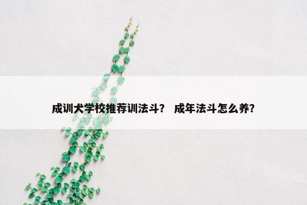 成训犬学校推荐训法斗？ 成年法斗怎么养？